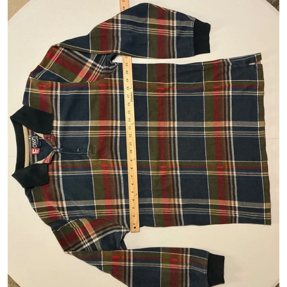VTG Y2K Chaps Ralph Lauren Plaid Long Sleeve Polo‎ Shirt Mens XL Navy Green 90s